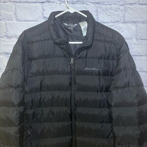 Eddie Bauer Puffer Jacket Mens X-Large Black Down 650 Packable Pockets Zipper
